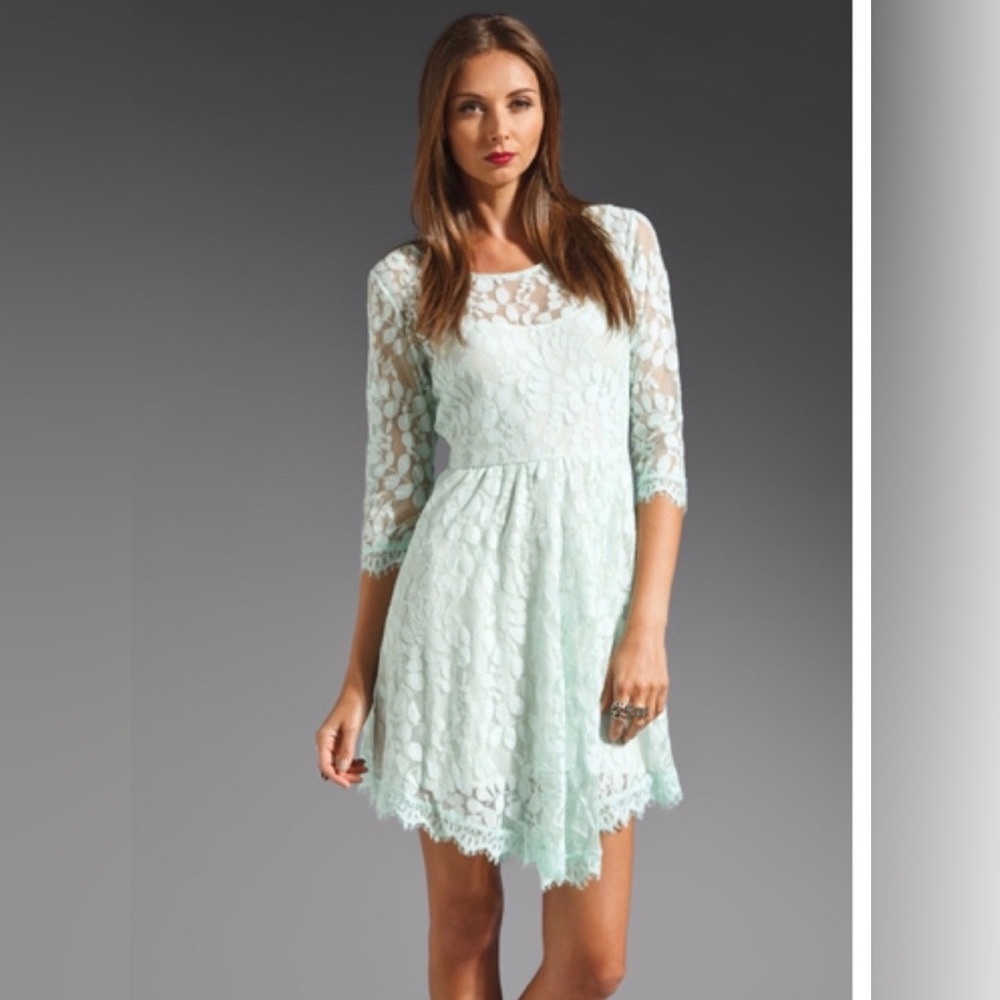 ✨RARE✨ Free People Floral Mesh Lace Dress in Mint